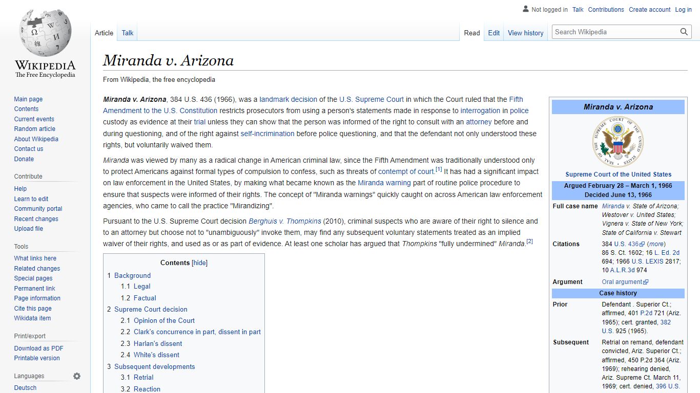 Miranda v. Arizona - Wikipedia